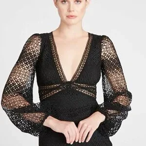 Monique Lhuillier | Dresses | Ml Monique Lhuillier Black Lace Midi Dress |  Poshmark